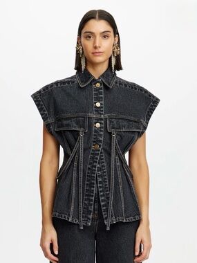 Acler Black Sleeveless Denim Jacket with Side Ties